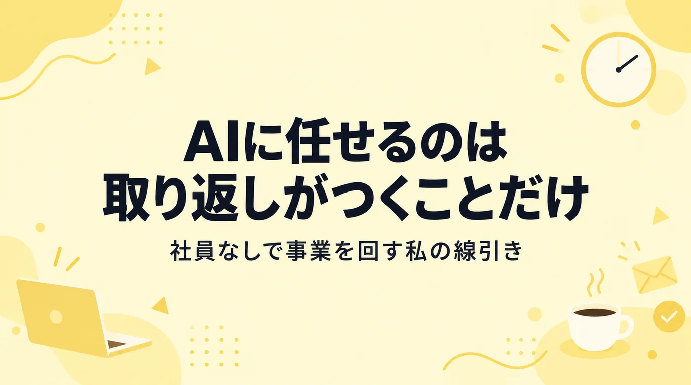 社員なしで事業を回すために、AIに任せていることと任せていないことを「取り返しがつくかどうか」で分けた線引きを紹介する記事のアイキャッチ画像